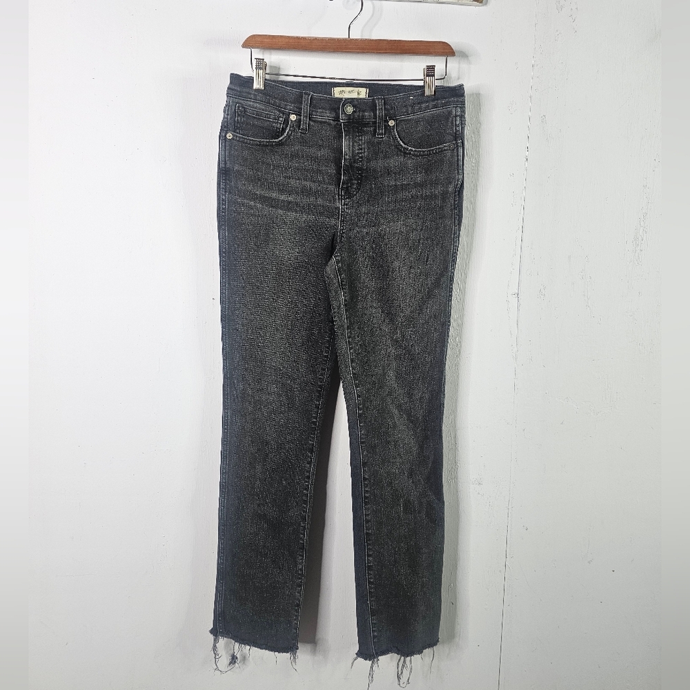 Madewell sz 28 Black Stovepipe Skinny High Waist Jeans Raw Hem, Zip Fly Stretch